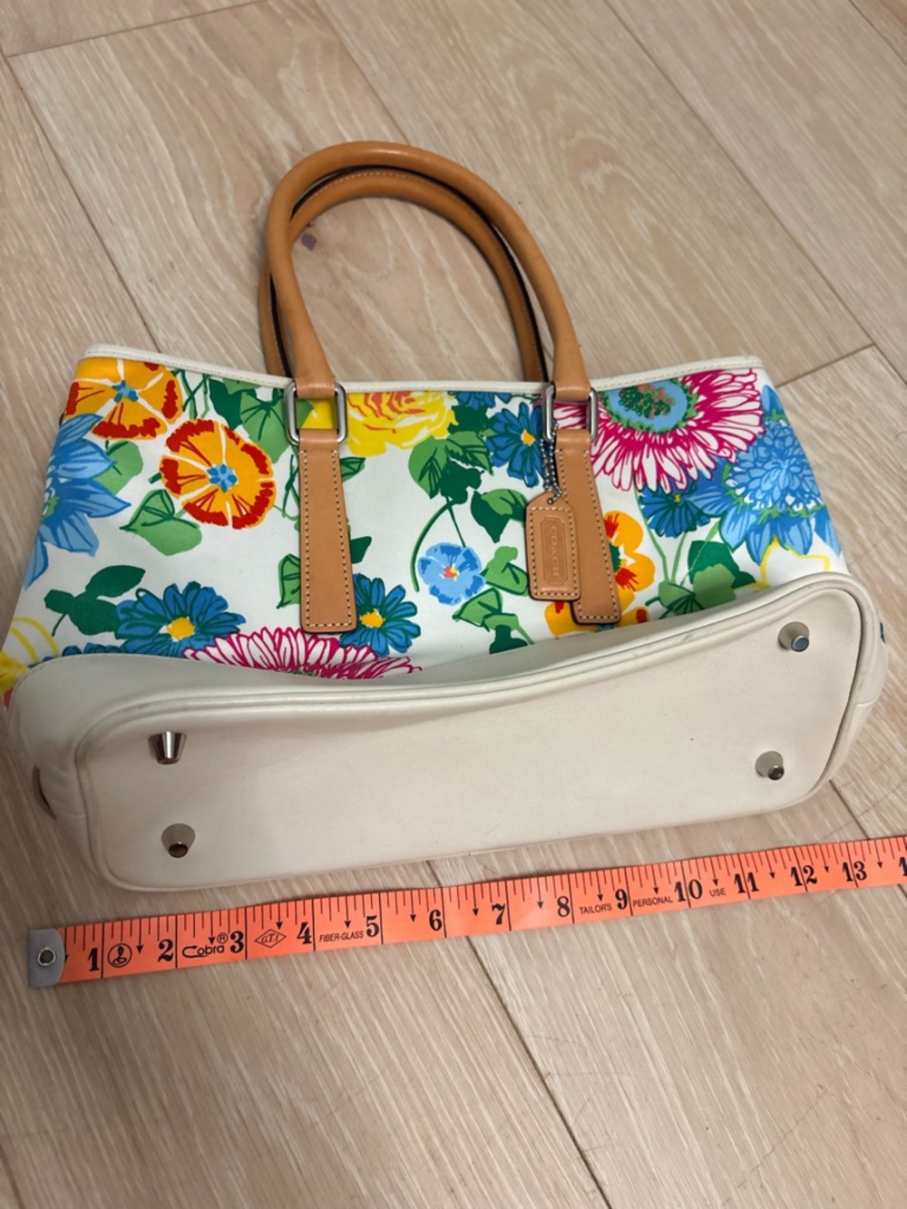Coach Floral Tote Canvas Leather Multicolor Spring Shoulder Bag - Picture 9 of 10